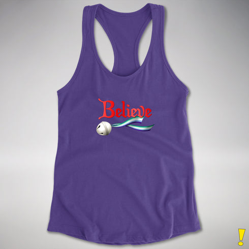 Believe Gay Male Pride Flag Jingle Bell Racerback Tank - Purple